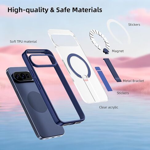 حافظة Jelanry مغناطيسية لهاتف Google Pixel 9/9 Pro & Pixel 10/10 Pro مع حامل (متوافقة مع MagSafe)، غطاء خلفي مضاد لبصمات الأصابع، حافظة هاتف بمسند شفاف ومضاد للصدمات (6.3 بوصة)، أسود in Kuwait