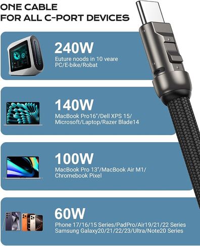 Phone Lanyard Crossbody USB C Cable, PD240W USB C to USB C Cables, Anti Theft Phone Strap Universal Cell Phone Neck lanyard for iPhone/Samsung/Android Phones(Black/3.93ft) in Saudi Arabia