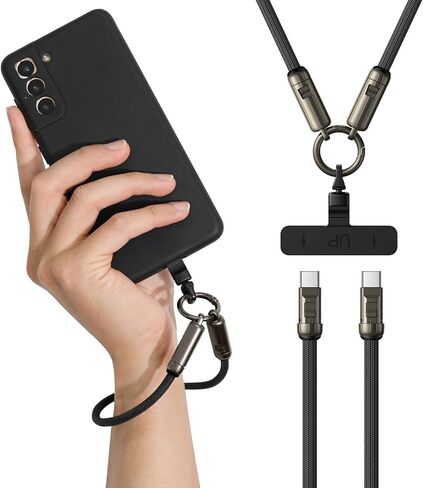 Phone Lanyard Crossbody USB C Cable, PD240W USB C to USB C Cables, Anti Theft Phone Strap Universal Cell Phone Neck lanyard for iPhone/Samsung/Android Phones(Black/3.93ft) in Saudi Arabia