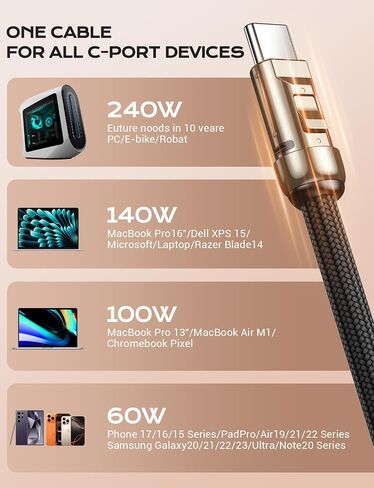 Phone Lanyard Crossbody USB C Cable, PD240W USB C to USB C Cables, Anti Theft Phone Strap Universal Cell Phone Neck lanyard for iPhone/Samsung/Android Phones(Black/3.93ft) in Saudi Arabia