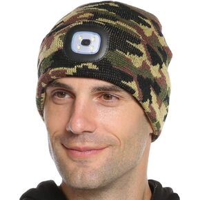 Attikee LED Lighted Beanie, Unisex Warm Knitted Hat, Rechargeable Headlamp Cap for Outdoors, Tech Gift for Men Dad Father Him in Kuwait