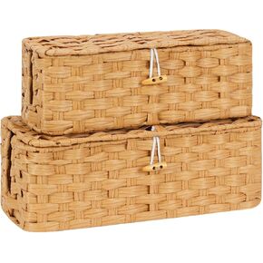 صندوق إدارة الكابلات من تيماري مع أغطية، عبوتين من صناديق تنظيم الكابلات المصنوعة يدويًا للمنزل والمكتب لإخفاء الأسلاك وشريط الطاقة، مجموعة غطاء سلكي لإخفاء الأرضية، صندوق منظم كابلات الروطان المنسوج (رمادي) in Kuwait