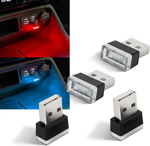 4PCS USB LED Car Interior Atmosphere Lamp, Plug-in USB Decor Night Light, Portable Auto Ambient Lighting Kit, Universal Vehicle Interior Accessories Mini USB LED Light for Most Cars Red in Saudi Arabia