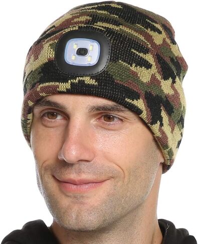 Attikee LED Lighted Beanie, Unisex Warm Knitted Hat, Rechargeable Headlamp Cap for Outdoors, Tech Gift for Men Dad Father Him in Kuwait