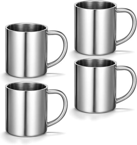 4 Packs Small Stainless Steel Coffee Mug, 7.5oz/220ml Metal Camping Coffee Mugs Unbreakable Tea Cups Portable Water Drinking Cups with Handle for Home Camp Travel Cold or Hot Drinks, Dishwasher Safe in Kuwait