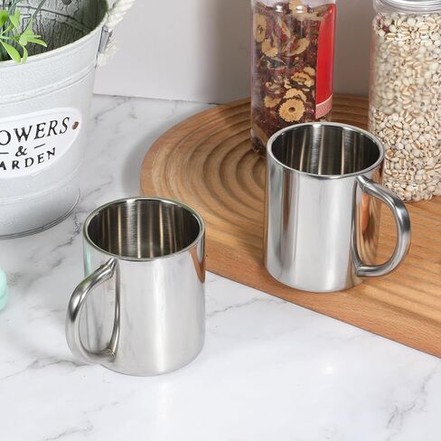 4 Packs Small Stainless Steel Coffee Mug, 7.5oz/220ml Metal Camping Coffee Mugs Unbreakable Tea Cups Portable Water Drinking Cups with Handle for Home Camp Travel Cold or Hot Drinks, Dishwasher Safe in Kuwait