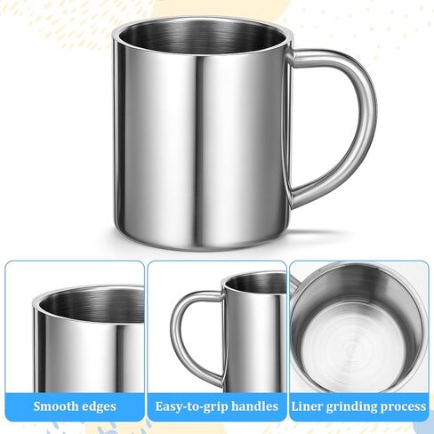4 Packs Small Stainless Steel Coffee Mug, 7.5oz/220ml Metal Camping Coffee Mugs Unbreakable Tea Cups Portable Water Drinking Cups with Handle for Home Camp Travel Cold or Hot Drinks, Dishwasher Safe in Kuwait