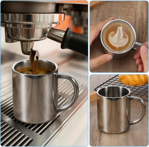 4 Packs Small Stainless Steel Coffee Mug, 7.5oz/220ml Metal Camping Coffee Mugs Unbreakable Tea Cups Portable Water Drinking Cups with Handle for Home Camp Travel Cold or Hot Drinks, Dishwasher Safe in Kuwait