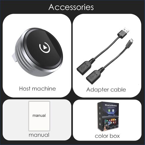 محول CarPaly وAndroid اللاسلكي - تحويل CarPlay السلكي من المصنع إلى قابس Dongle لتشغيل السيارة اللاسلكية، يعمل مع iPhone iOS 10+& Android 9+، كابلان متضمنان USB A إلى USB C & A (CB06) in Kuwait
