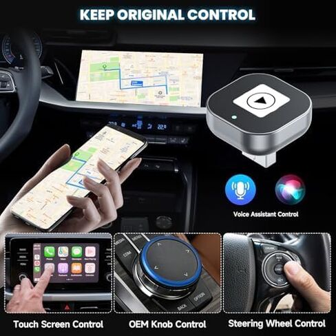 محول CarPaly وAndroid اللاسلكي - تحويل CarPlay السلكي من المصنع إلى قابس Dongle لتشغيل السيارة اللاسلكية، يعمل مع iPhone iOS 10+& Android 9+، كابلان متضمنان USB A إلى USB C & A (Y6) in Kuwait