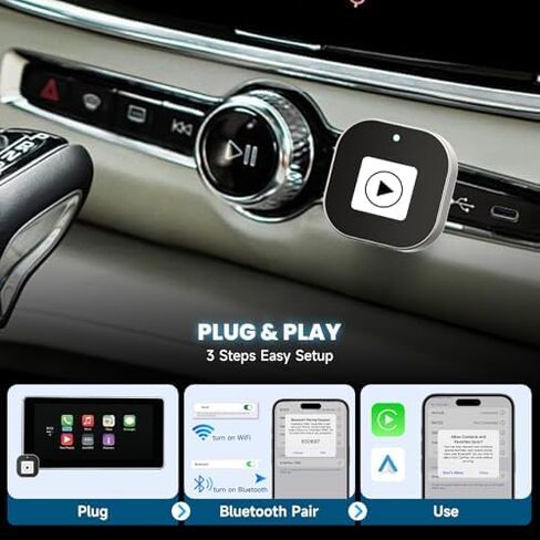 محول CarPaly وAndroid اللاسلكي - تحويل CarPlay السلكي من المصنع إلى قابس Dongle لتشغيل السيارة اللاسلكية، يعمل مع iPhone iOS 10+& Android 9+، كابلان متضمنان USB A إلى USB C & A (Y6) in Kuwait