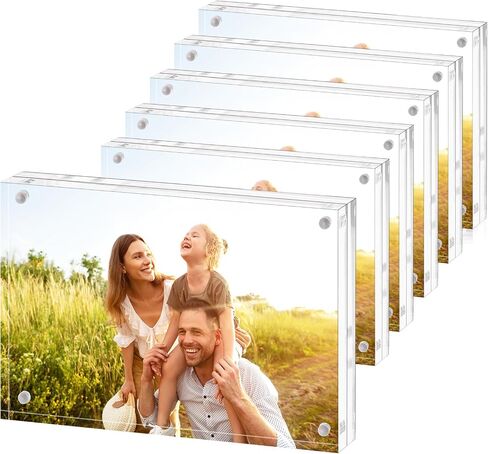 Fixwal 4x6 Picture Frame, 6 Pack Acrylic Frames, Clear Double Sided Photo Frame with Magnetic Desktop in Saudi Arabia