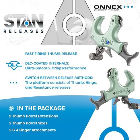 أداة مساعدة إطلاق قوس الإبهام من Stan OnneX للرماية والصيد - قابلة للتعديل، أجزاء داخلية مقاومة مطلية بـ DLC، حركة سلسة، نظام تعليقات النقر، معياري 3 أو 4 أصابع in Kuwait
