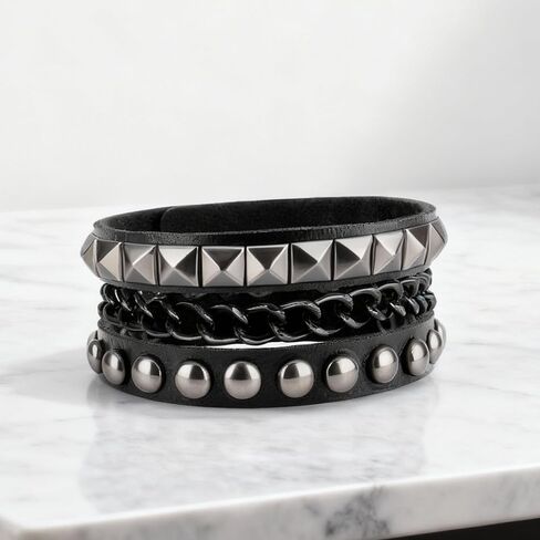 سوار جلدي مرصع للرجال والنساء - إكسسوارات البانك والقوطية والجرونج - 3 عبوات in Kuwait