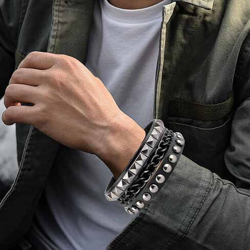 سوار جلدي مرصع للرجال والنساء - إكسسوارات البانك والقوطية والجرونج - 3 عبوات in Kuwait