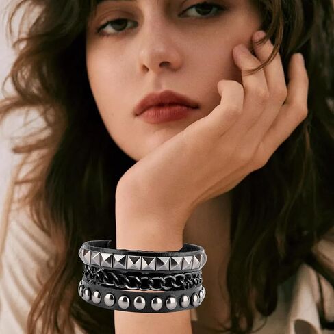 سوار جلدي مرصع للرجال والنساء - إكسسوارات البانك والقوطية والجرونج - 3 عبوات in Kuwait