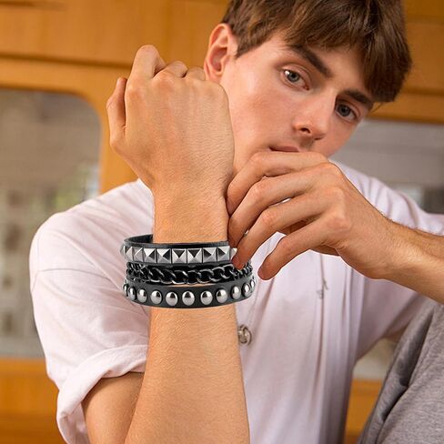 سوار جلدي مرصع للرجال والنساء - إكسسوارات البانك والقوطية والجرونج - 3 عبوات in Kuwait