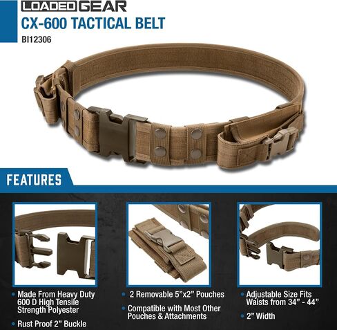 حزام Barska Loaded Gear التكتيكي - قابل للتعديل للخدمة الشاقة 34-44 بوصة مع أكياس قابلة للإزالة للاستخدام في الهواء الطلق in Saudi Arabia