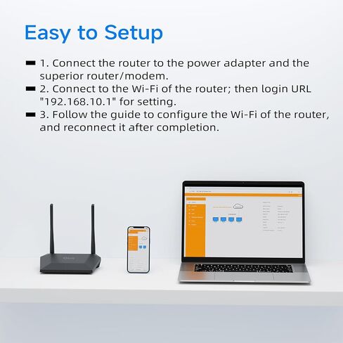 DBIT N300 2.4GHz WiFi Router with WISP Wireless Repeater Mode Internet Router for Security Cameras, IoT Smart Home Devices - Guest Network, Internet Access Control, WPA2, WPS, Easy Setup (T1 Pro) in Kuwait