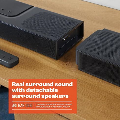 JBL Bar 1000: مكبر صوت 7.1.4 قناة مع مكبرات صوت محيطية قابلة للفصل، MultiBeam™، Dolby Atmos®، وDTS:X®، أسود in Saudi Arabia