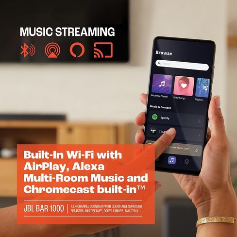 JBL Bar 1000: مكبر صوت 7.1.4 قناة مع مكبرات صوت محيطية قابلة للفصل، MultiBeam™، Dolby Atmos®، وDTS:X®، أسود in Saudi Arabia
