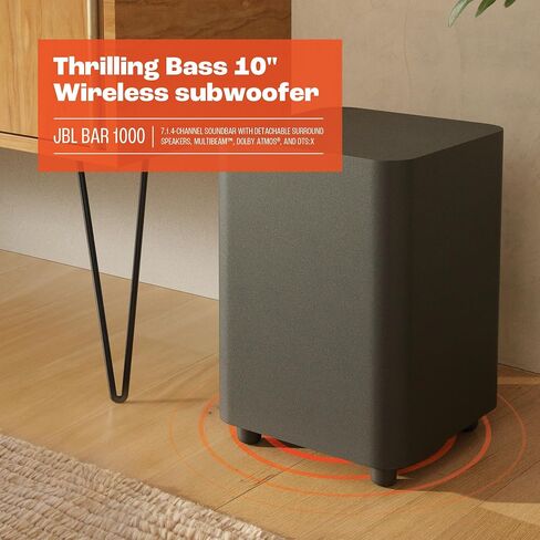 JBL Bar 1000: مكبر صوت 7.1.4 قناة مع مكبرات صوت محيطية قابلة للفصل، MultiBeam™، Dolby Atmos®، وDTS:X®، أسود in Saudi Arabia