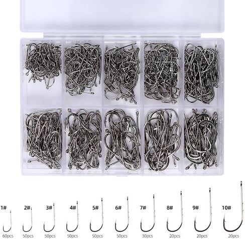 400Pcs Carbon Steel Fishing Hooks with Double Guard Points (1#-10#) – Essential for Every Angler's Gear Box in Saudi Arabia