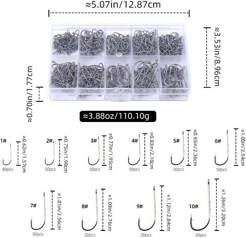 400Pcs Carbon Steel Fishing Hooks with Double Guard Points (1#-10#) – Essential for Every Angler's Gear Box in Saudi Arabia