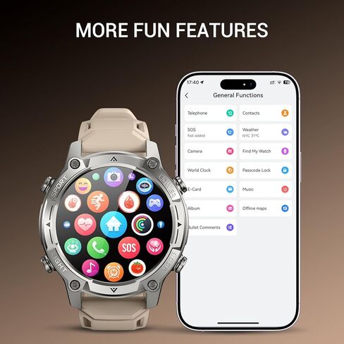 2026 AI Smart Watch with Standalone GPS & Offline Maps, 5ATM Waterproof, 1.43" AMOLED, 21-Day Battery, 178 Sports Modes, Compass, Heart Rate/SpO2/Stress/Sleep Monitor, for Android iOS Men Women Black in Kuwait