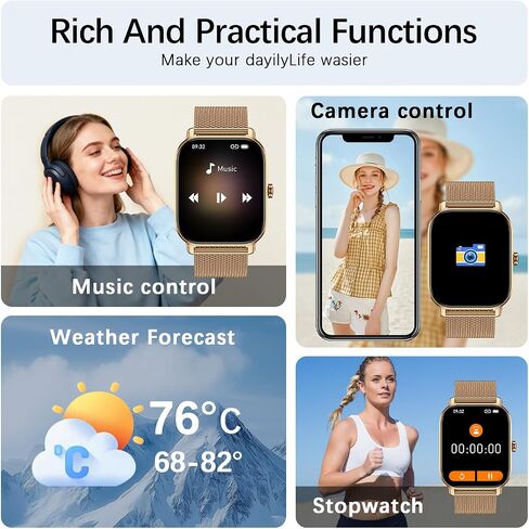 Smart Watch for Women Fitness Tracker: Gold Make Answer Call Waterproof Running Smartwatch Android Phone iPhone Samsung Compatible Digital Mens Watches Pedometer Step Tracker Heart Rate Monitor in Saudi Arabia