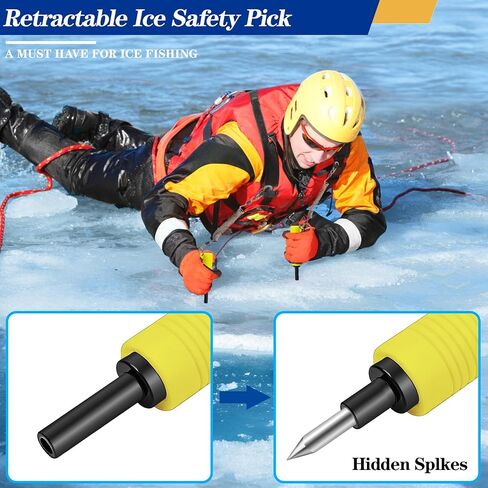 Ice Fishing Safety Picks with Retractable Safety Coiled Lanyard, Portable Ice Picks Spikes Gear Accessories for Skating & Fishing, Walking on Ice in Saudi Arabia