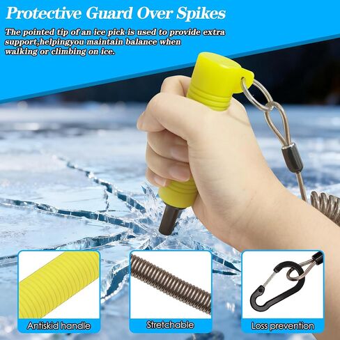 Ice Fishing Safety Picks with Retractable Safety Coiled Lanyard, Portable Ice Picks Spikes Gear Accessories for Skating & Fishing, Walking on Ice in Saudi Arabia