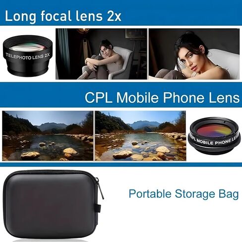 Mobile Phone Camera Lens 7-in-1 Mobile Phone Lens Kit, for iPhone, for Samsung, for Android Smartphone, Universal Clip on Wide Angle+Macro+ Fish Eye Camera Lenses (Black) in Saudi Arabia