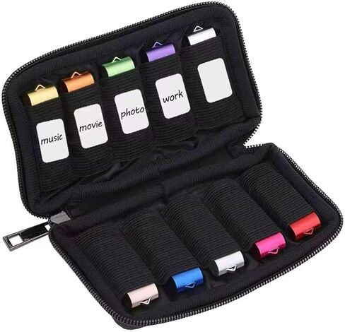 10-Slot USB Flash Drive Organizer Pouch - Durable Neoprene Storage Case with Secure Elastic Slots & Zipper Closure for U Disks, Hard Drives, Memory Cards（Black） in Saudi Arabia