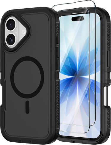Annymall Magnetic for iPhone 17 Case [Compatible with MagSafe] Full-Body Rugged Heavy Duty Phone Cover with Screen Protector Shockproof Drop Protection for Apple 17 6.3" Purple/Clear in Saudi Arabia