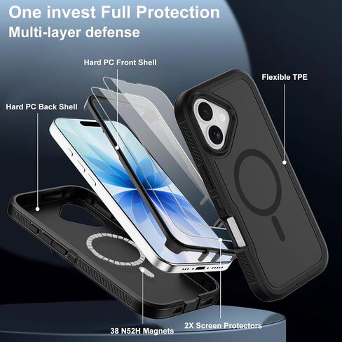 Annymall Magnetic for iPhone 17 Case [Compatible with MagSafe] Full-Body Rugged Heavy Duty Phone Cover with Screen Protector Shockproof Drop Protection for Apple 17 6.3" Purple/Clear in Saudi Arabia