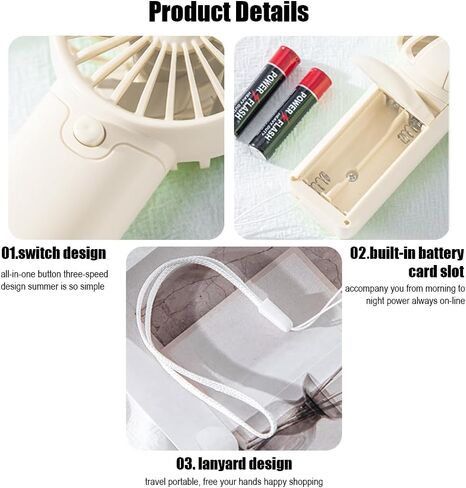 Mini Portable Fan, Personal Desktop Handheld Fan (Batteries Not Included) for Home and Office, Summer Gift,White in Saudi Arabia