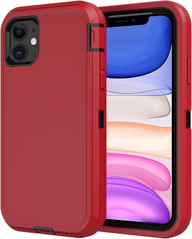 حافظة لهاتف iPhone 11 مع حافظة بمشبك حزام، حافظات هاتف مضادة للسقوط ومضادة للصدمات مع واقيات شاشة 2x ومسند، غطاء واقٍ متين من الدرجة العسكرية (أسود برتقالي) in Kuwait