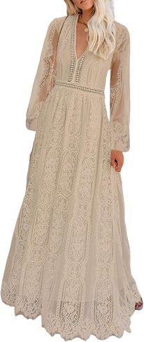 Cercis Womens Off The Shoulder Floral Lace Maxi Wedding Dress Boho Flowy Wedding Guest Formal Long Dresses in Saudi Arabia