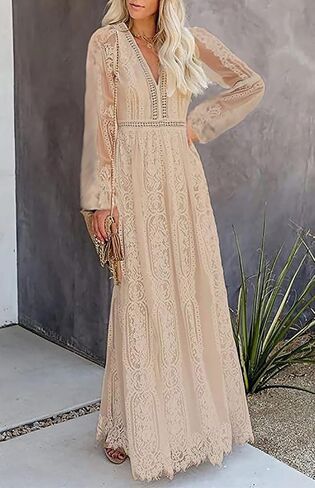 Cercis Womens Off The Shoulder Floral Lace Maxi Wedding Dress Boho Flowy Wedding Guest Formal Long Dresses in Saudi Arabia