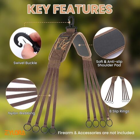 Zylora Duck Strap Carrier for Hunting – Neoprene Padded Waterfowl Strap with 8 Slip Rings – Duck, Goose & Game Bird Carrier Lanyard – Non-Slip, Multiple Carry Options, Duck Hunting Accessories in Saudi Arabia