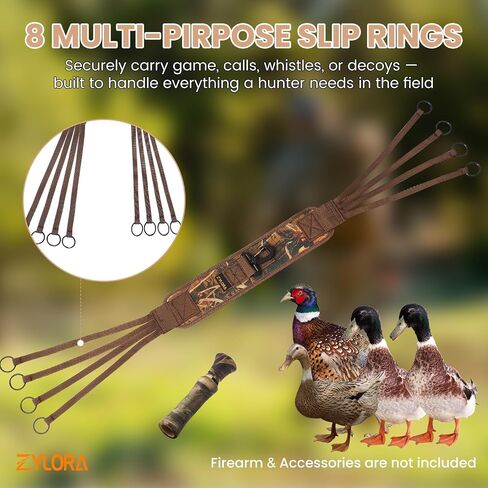 Zylora Duck Strap Carrier for Hunting – Neoprene Padded Waterfowl Strap with 8 Slip Rings – Duck, Goose & Game Bird Carrier Lanyard – Non-Slip, Multiple Carry Options, Duck Hunting Accessories in Saudi Arabia