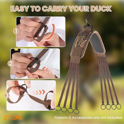Zylora Duck Strap Carrier for Hunting – Neoprene Padded Waterfowl Strap with 8 Slip Rings – Duck, Goose & Game Bird Carrier Lanyard – Non-Slip, Multiple Carry Options, Duck Hunting Accessories in Saudi Arabia