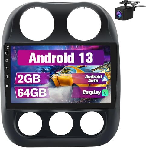 Car Radio Stereo Upgrade for Jeep Compass/Patriot 2010-2016, Android Head Unit with 10.1 Inch Touch Screen/Backup Camera/Wireless CarPlay & Android Auto/Mirroring/Wi-Fi/Bluetooth/FM/SWC in Kuwait