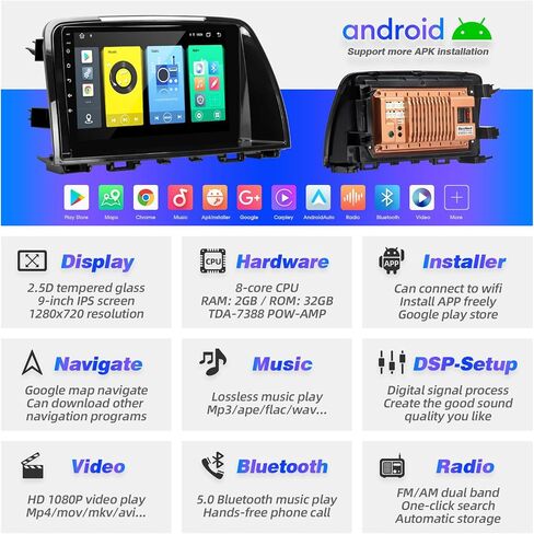for Mazda 6 Radio Compatible with Wireless Carplay Android Auto,Car Stereo Upgrade Bluetooth Navigation GPS WiFi FM AM Multimedia Player Backup Camera Touchscreen 8-Core HeadUnit (2014-2015) in Saudi Arabia