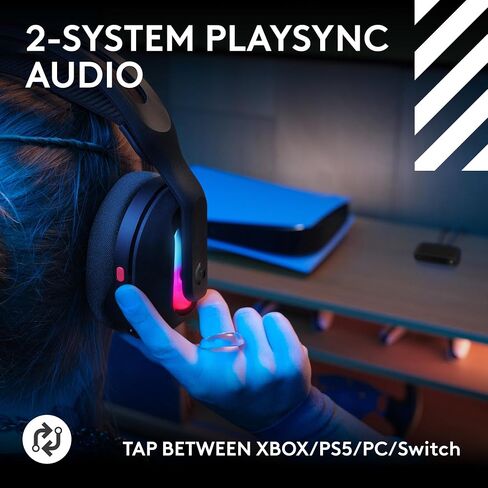 سماعة الألعاب اللاسلكية Logitech G Astro A20 X Lightspeed لأجهزة PS5 وXbox وSwitch والكمبيوتر الشخصي مع نظامين صوت PLAYSYNC وبلوتوث وLIGHTSYNC RGB وميكروفون بوم 48 كيلو هرتز - أسود in Saudi Arabia