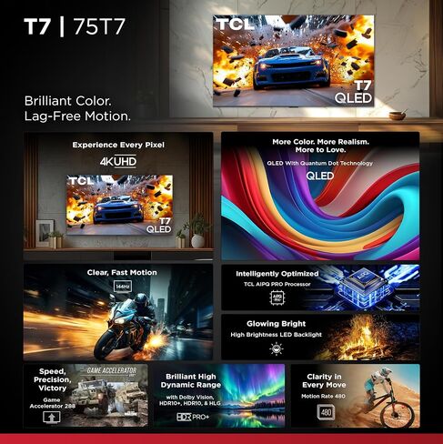 تي سي ال 75 بوصة فئة T7 سلسلة | 4K كيو ال اي دي اتش دي ار | 75T7 موديل 2025 | 120 هرتز - 144 هرتز سطوع عالي تلفزيون جوجل الذكي دولبي أتموس أوديو | تلفزيون تدفق الألعاب الصوتي عن بعد Alexa in Saudi Arabia