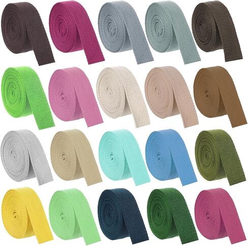 20 لفة من نسيج القطن بطول 65.6 ياردة و1 بوصة من نسيج القطن والبوليستر المختلط وأشرطة مقابض للحقائب من أجل إكسسوارات يدوية من القماش وحزام للحقائب والإكسسوارات الخارجية، 20 لونًا in Kuwait