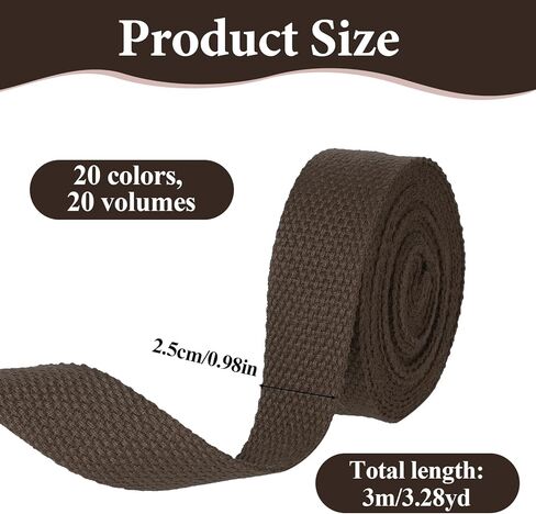 20 لفة من نسيج القطن بطول 65.6 ياردة و1 بوصة من نسيج القطن والبوليستر المختلط وأشرطة مقابض للحقائب من أجل إكسسوارات يدوية من القماش وحزام للحقائب والإكسسوارات الخارجية، 20 لونًا in Kuwait