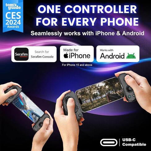 Serafim Gaming S3 Mobile Gaming Controller for iPhone 15/16/17 & Android Phones｜MFi Certified USB-C Gamepad with Hall Effect Joysticks Swappable Ergonomic Grips Stream & Record for PS Xbox Steam Games in Saudi Arabia